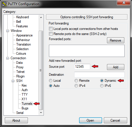 PuTTY Enter Port Information 