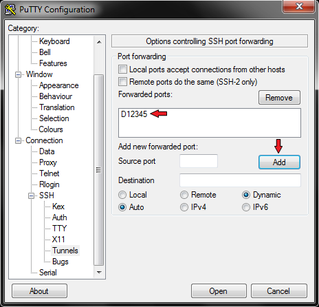 PuTTY Tunnel Port Added 